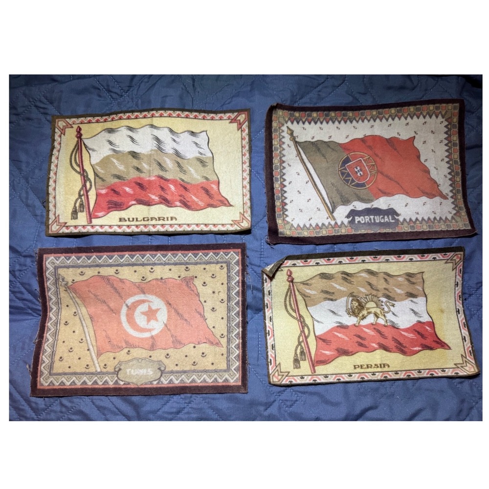Antique Tobacco Felts 1908-1910 World Flags Bulgaria Portugal Tunis Persia Set 4